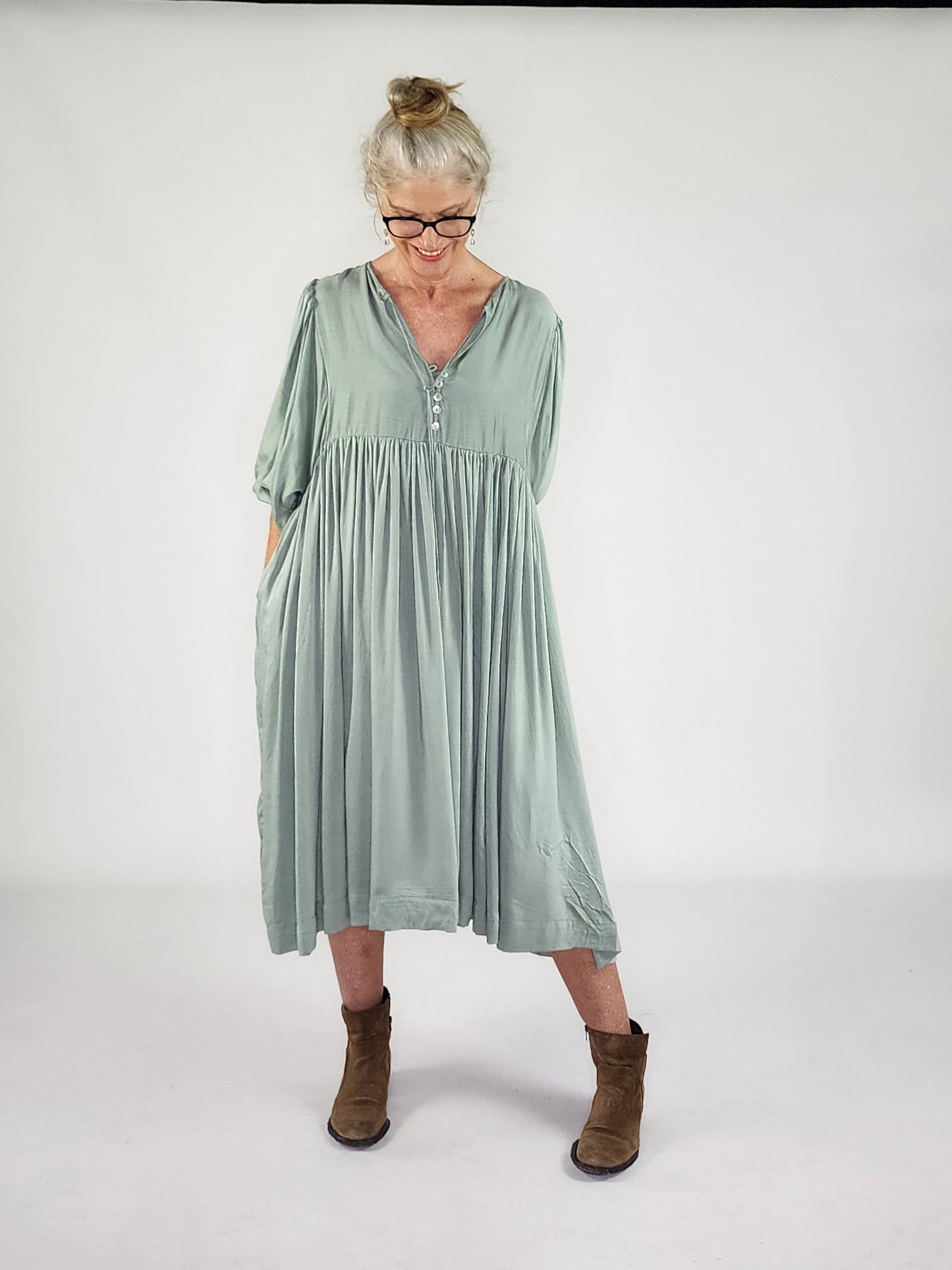 Moss silk linen dress
