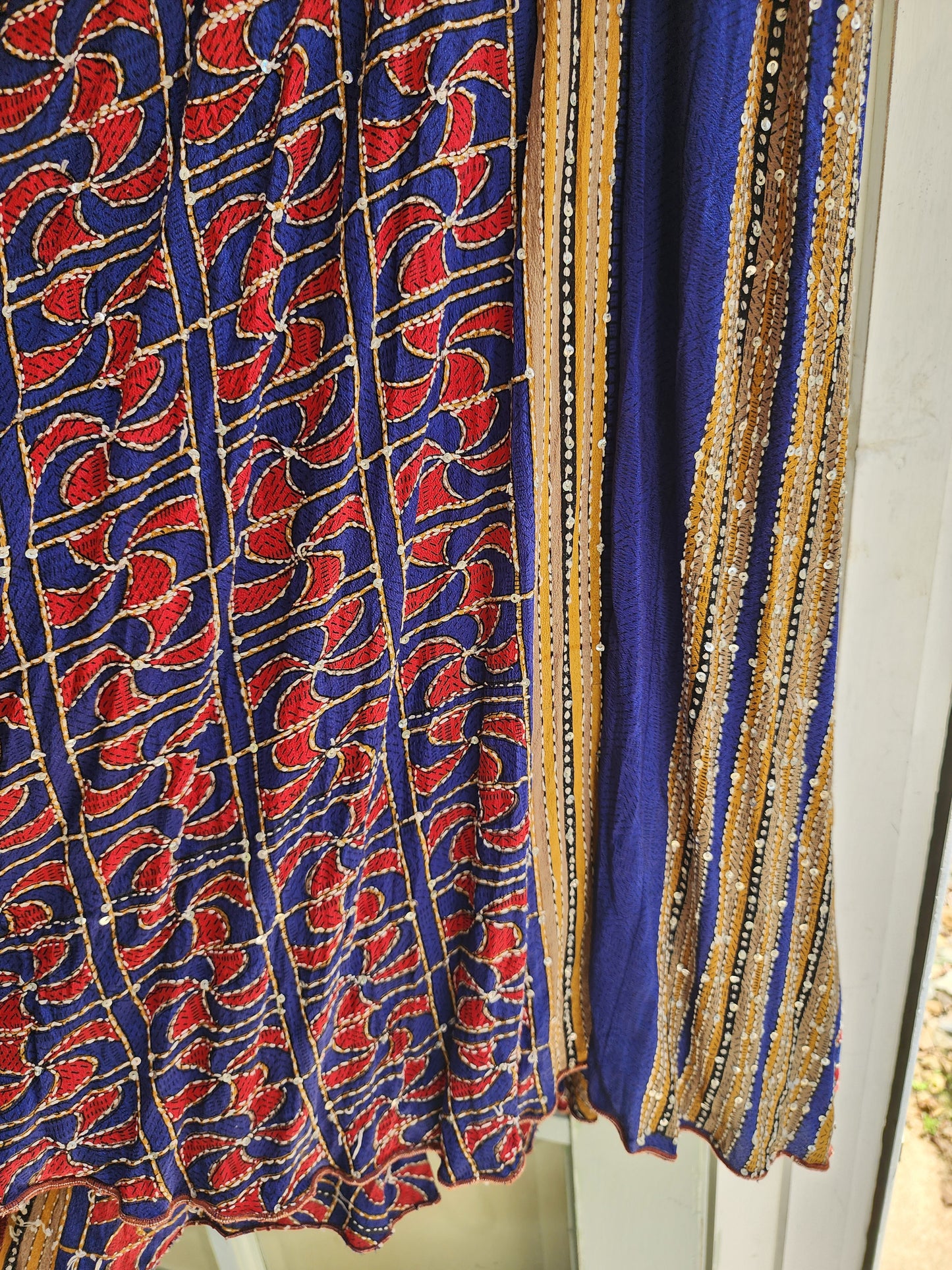 Royal Blue Sacred Stitch Silk Skirt - made from vintage silk sari's.