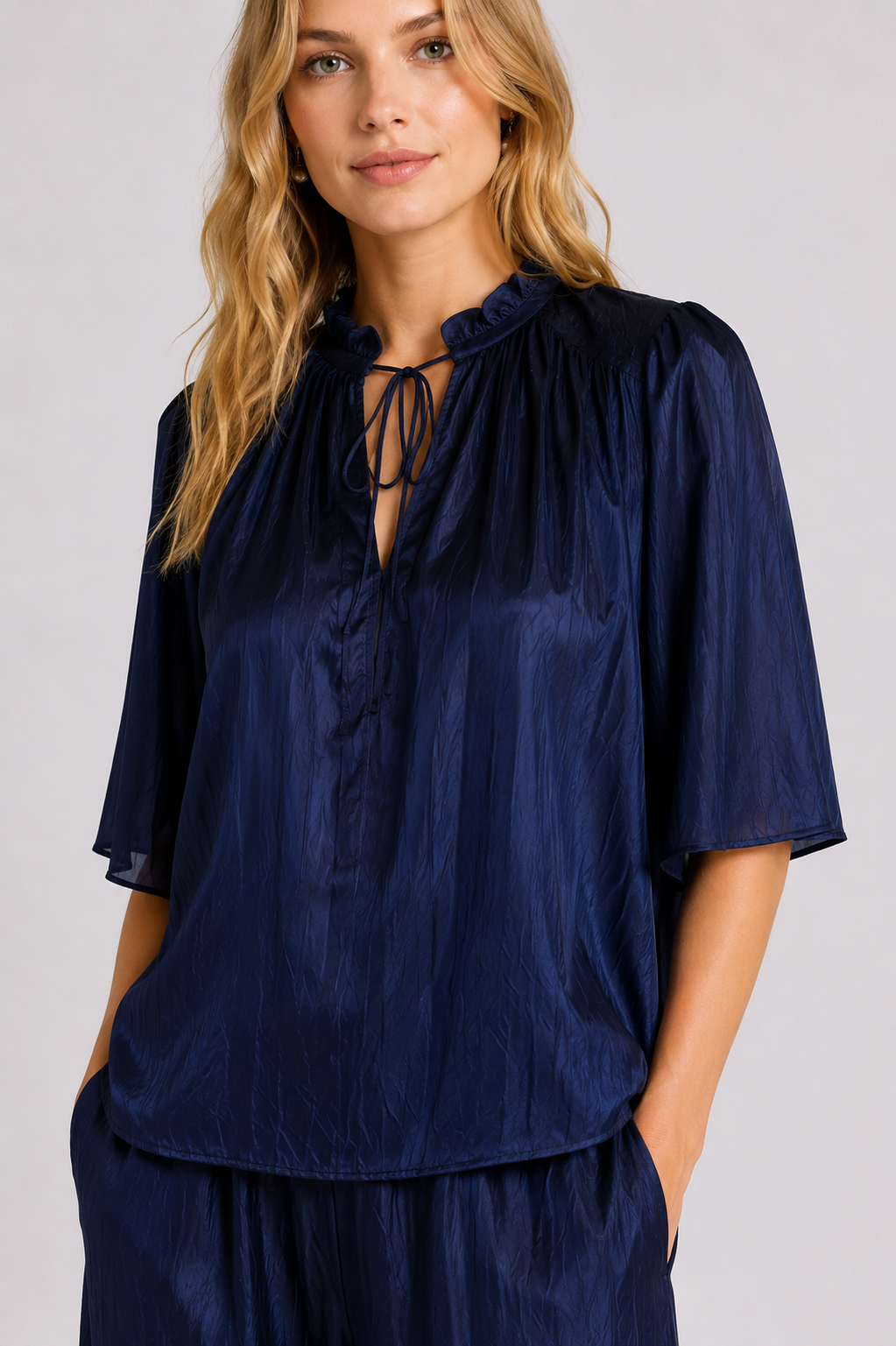 Daisy Silk Shirt – French Navy Short Sleeve