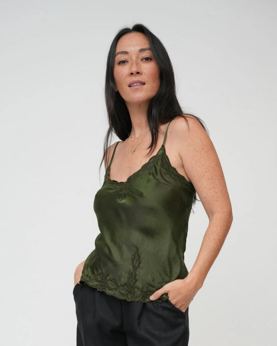Luxe Embroidered Cami - Dark Olive