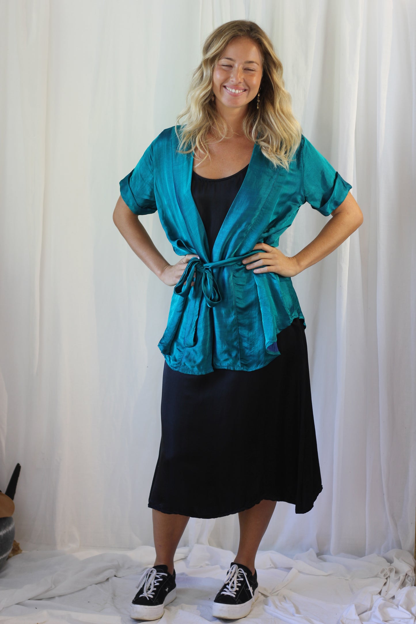 Otomo silk satin wrap top/jacket