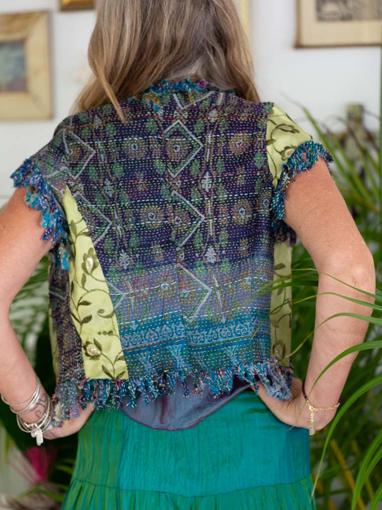 Posh & Patch Silk Collage Aqua Apple Jacket - Size 10