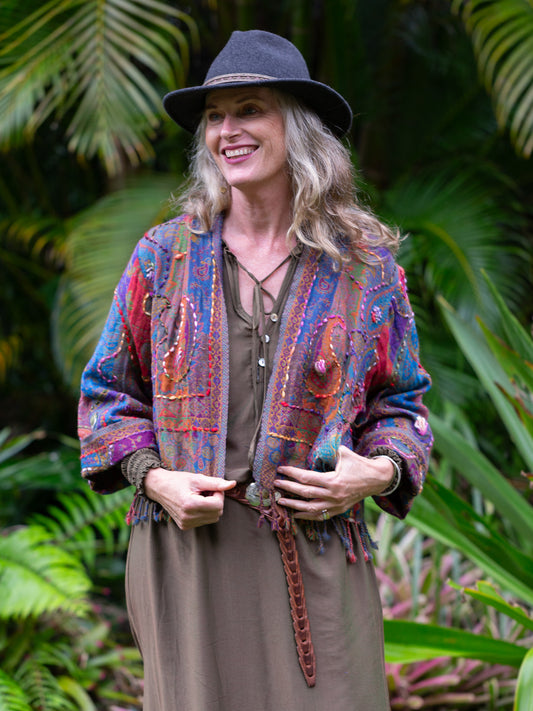 Kashmiri soft fringed wool jacket. Arabian Nights. Size 14