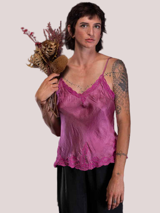 Silk Satin Cami Embroidered Musk