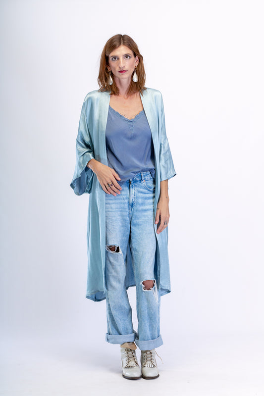 Silk Linen Cami Embroidered Steel