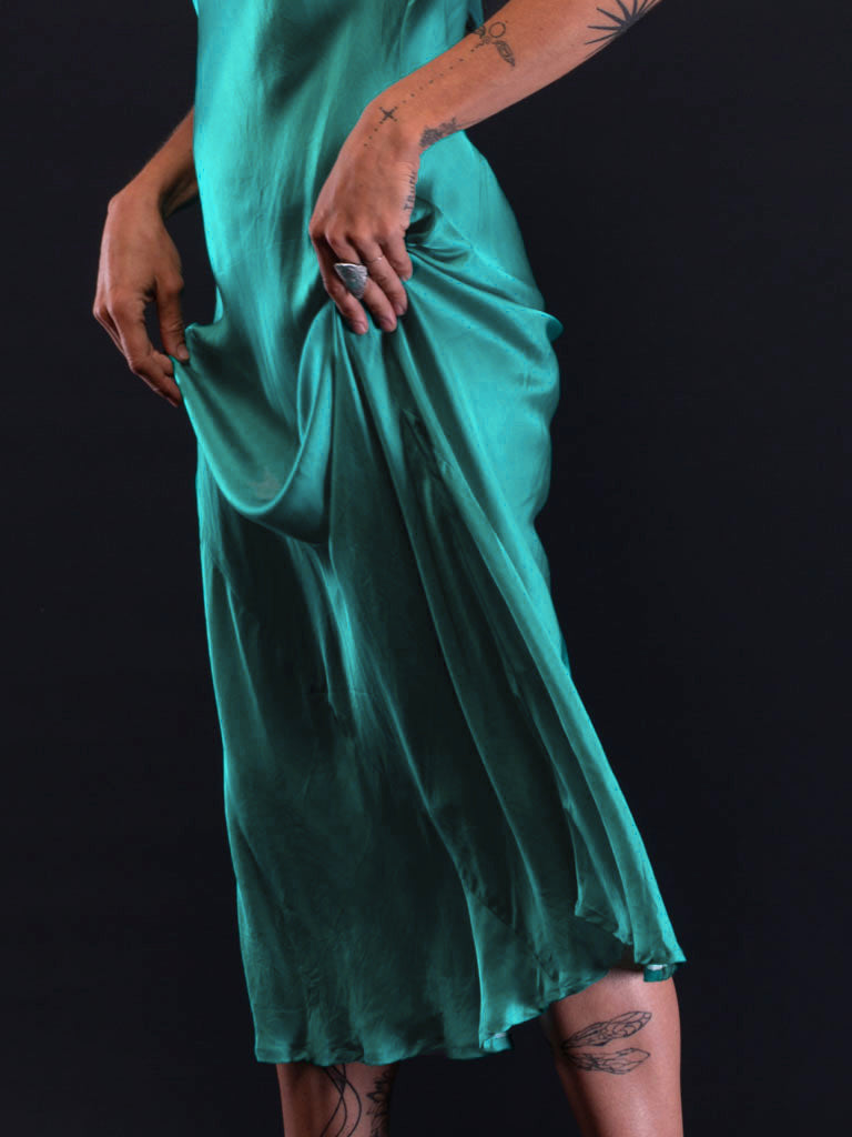 Marilyn Slip Long Teal Satin
