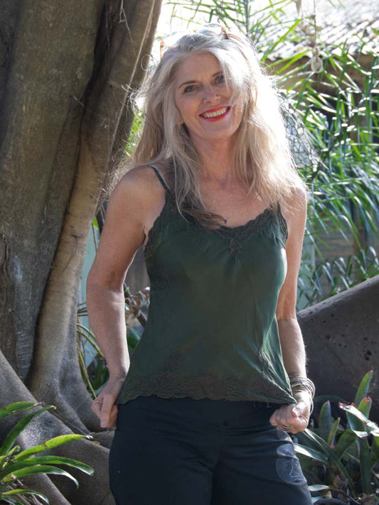 Marilyn Luxe Silk Satin Cami Dark Olive