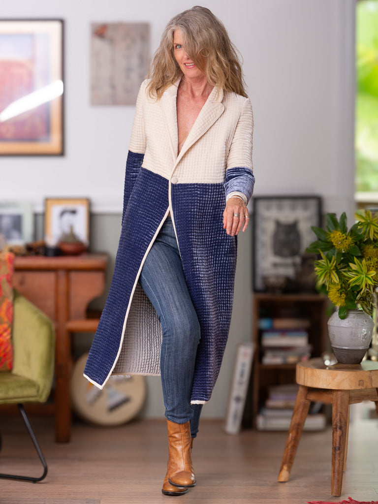 Quilted Silk Velvet Coat