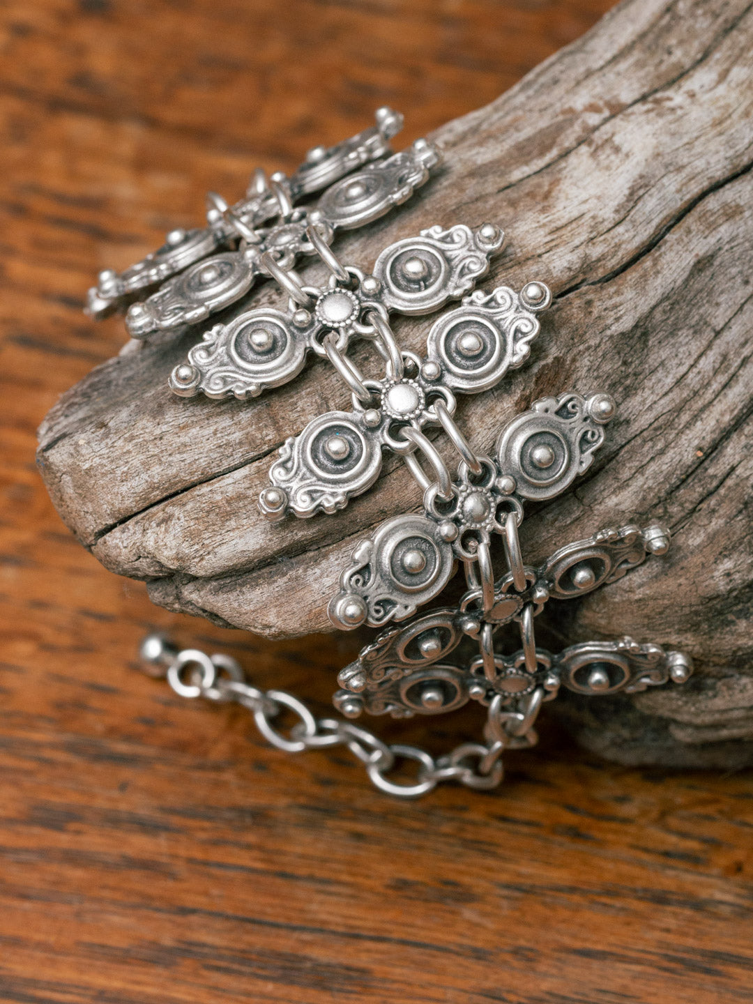 Double Crest Silver Bracelet