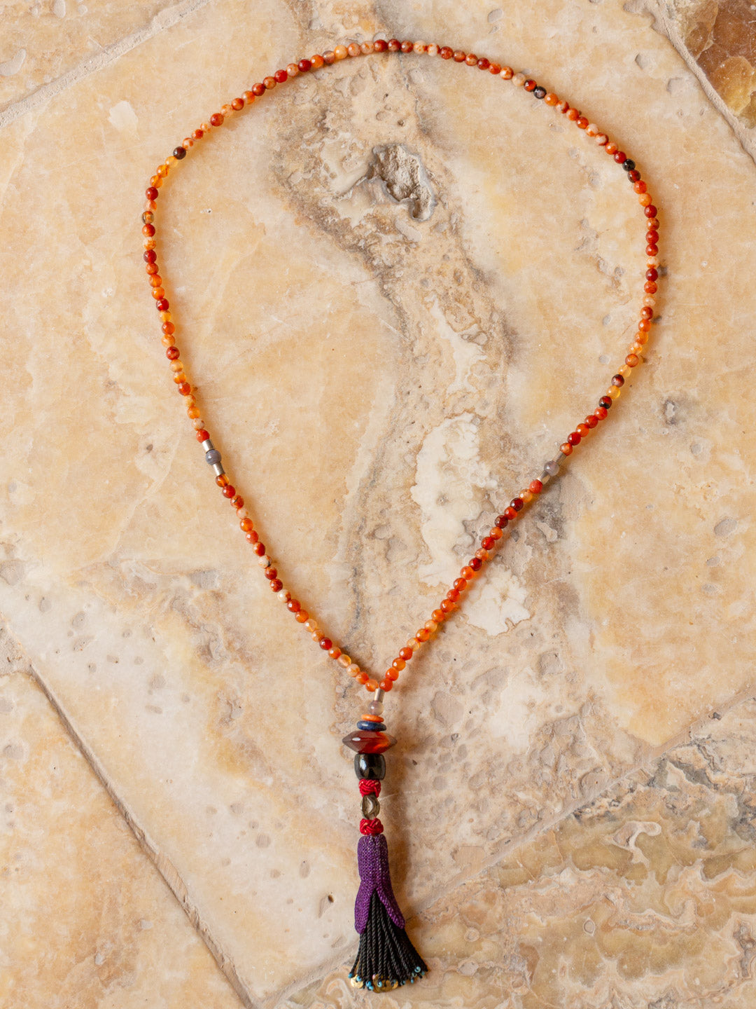 Carnelian Agate Long Beads with Tassel