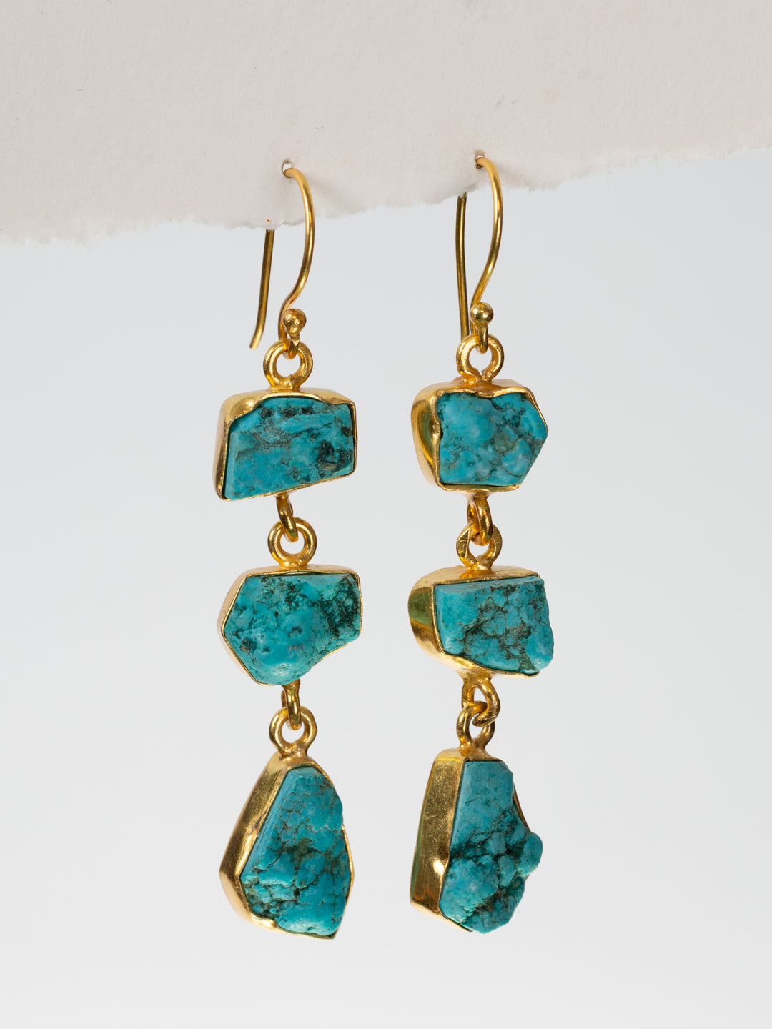 Gold Luxe earrings - triple drop gems raw turquoise