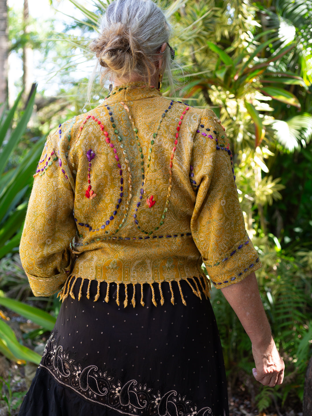 Kashmiri soft fringed wool jacket. Golden Relic. Size 10