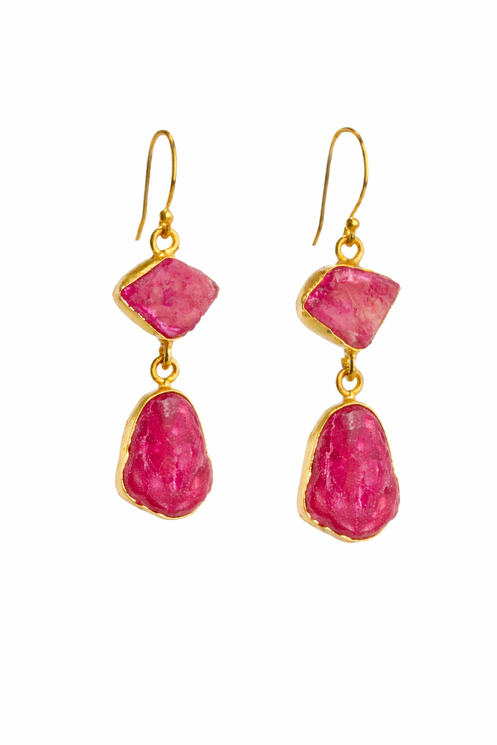 Gold Luxe earrings - ruby double drop dangles