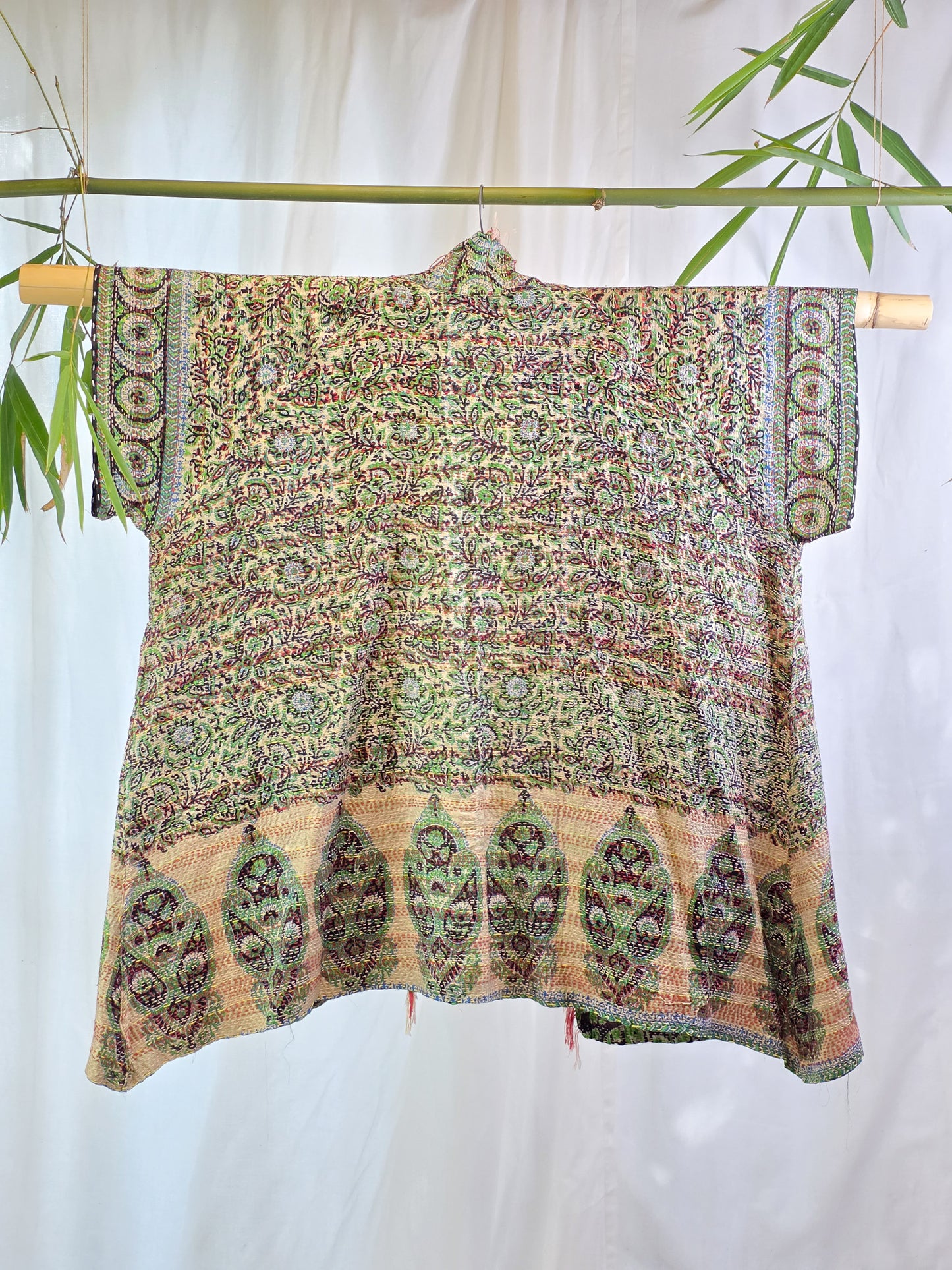 Pistachio — Reversible Silk Kantha Kimono