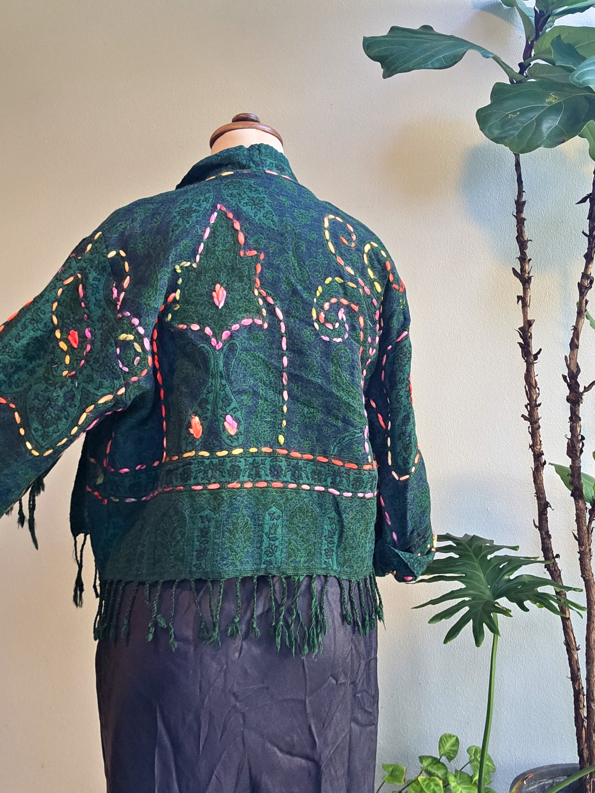 Kashmiri soft fringed wool jacket. Forest Green size 14