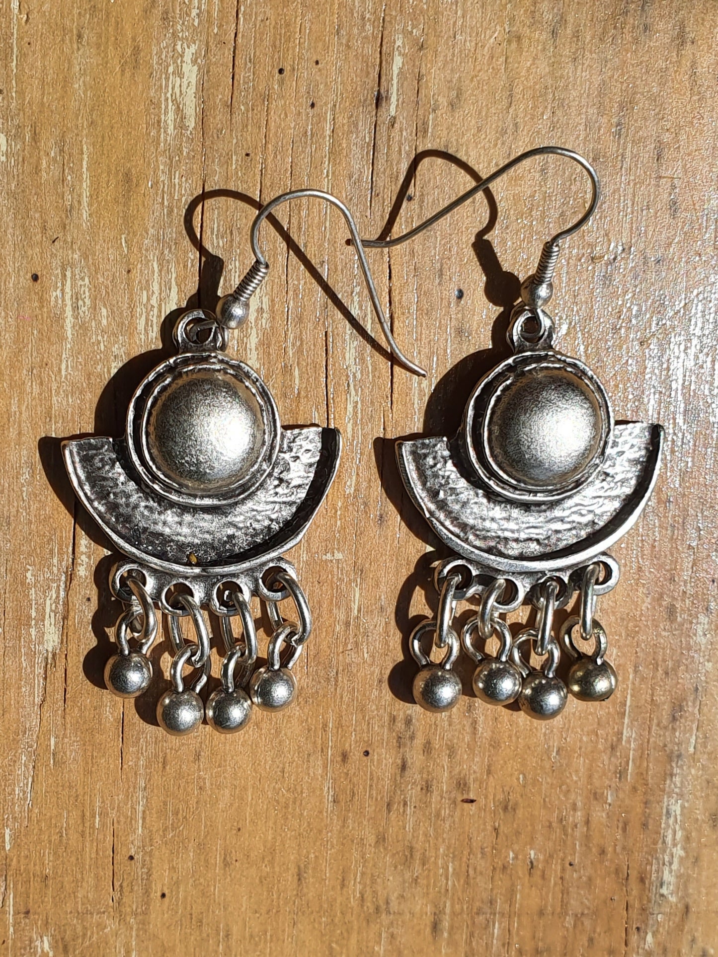 Silver bohemian earrings with silver balls