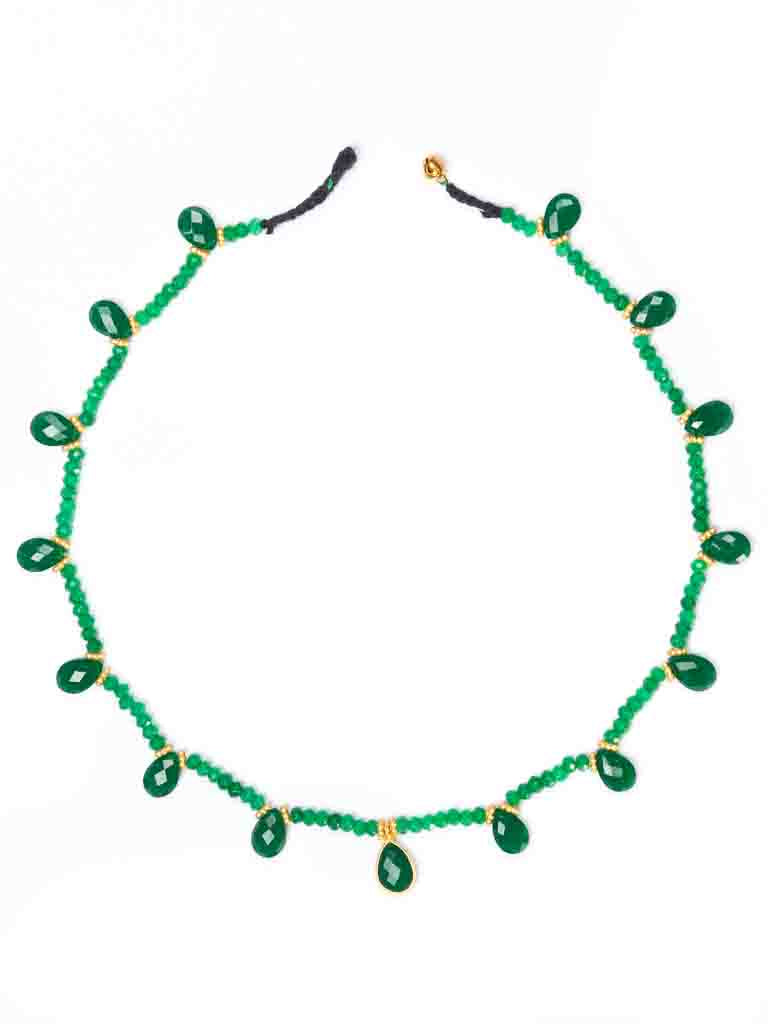Green Onyx and Gold threaded Necklace