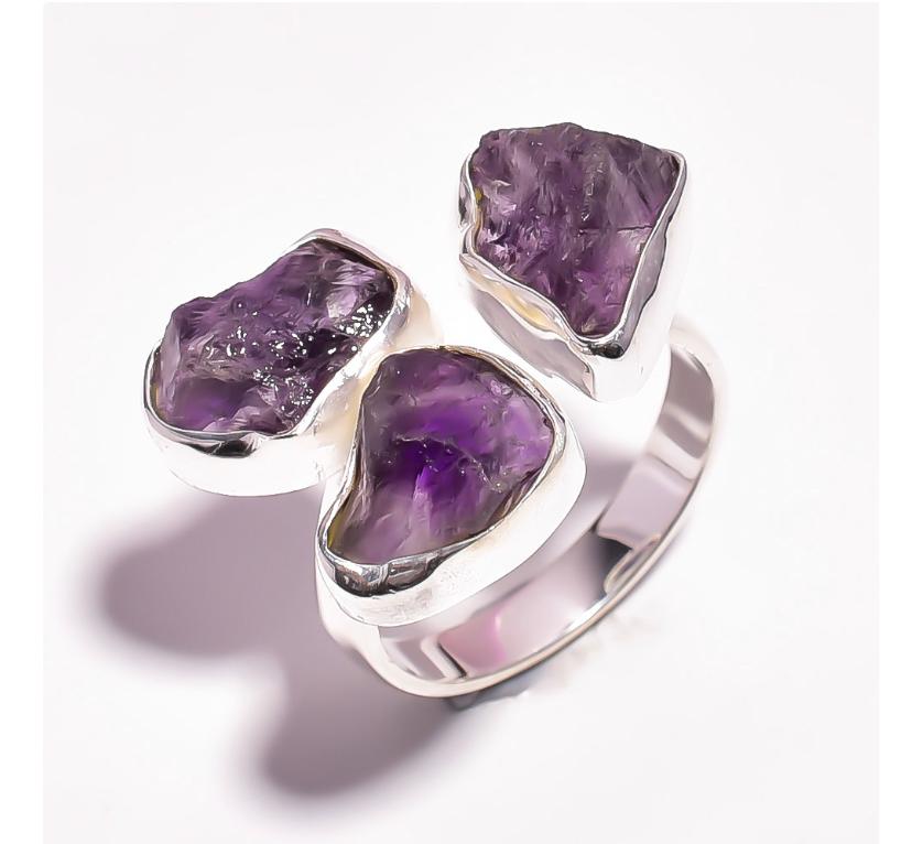 Silver Ring Triple Amethyst