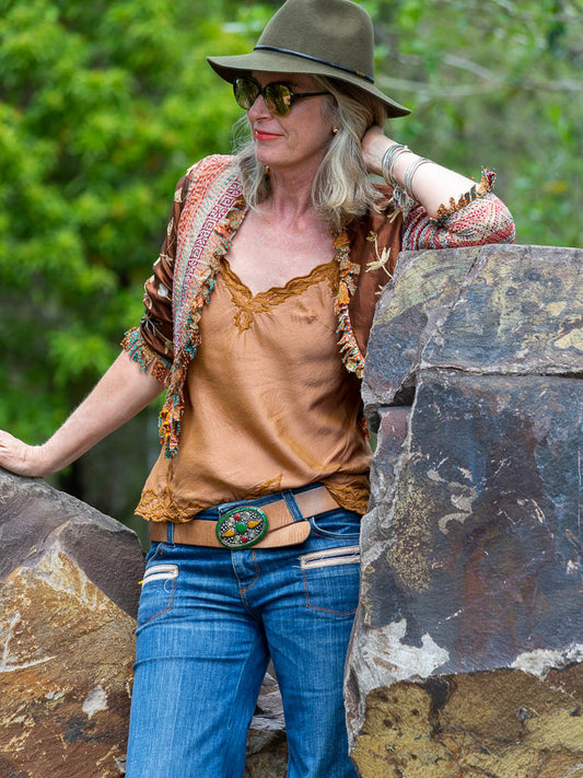 Silk Linen Cami Embroidered Gold Dust