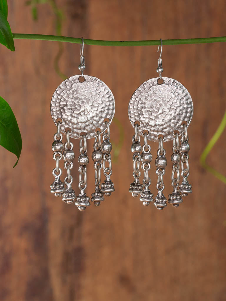 Florence Earring - beaten silver disc with dangles