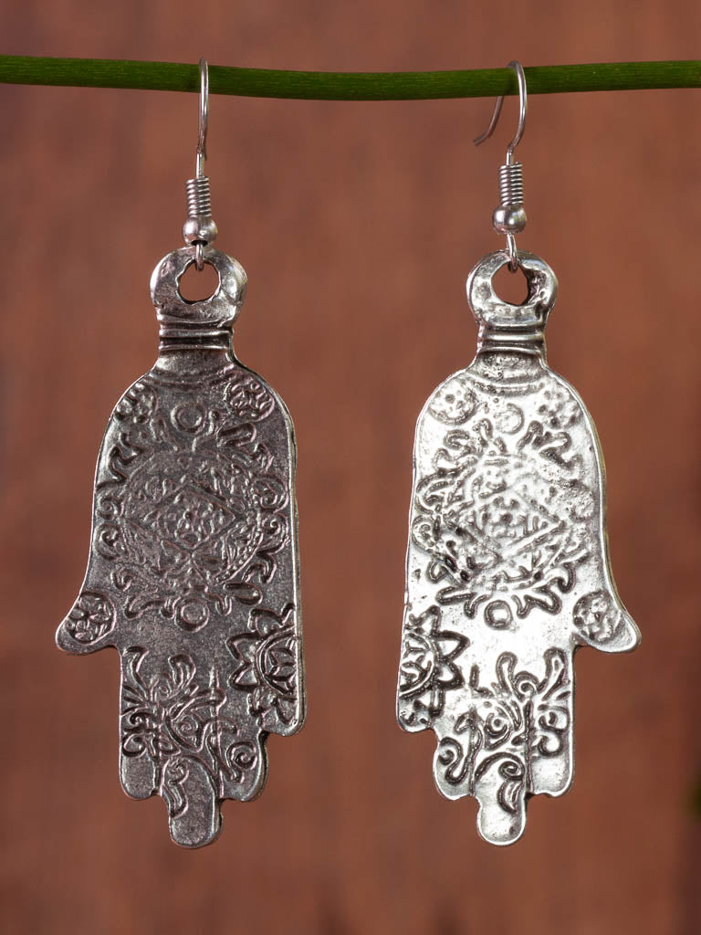 Mehndi silver palm earring
