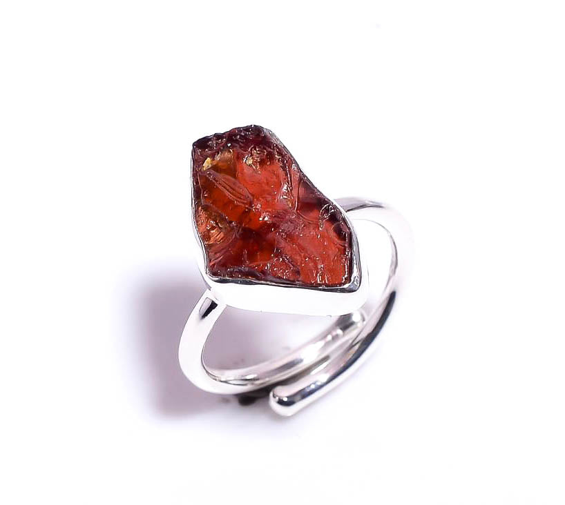 Raw cut garnet in sterling silver setting