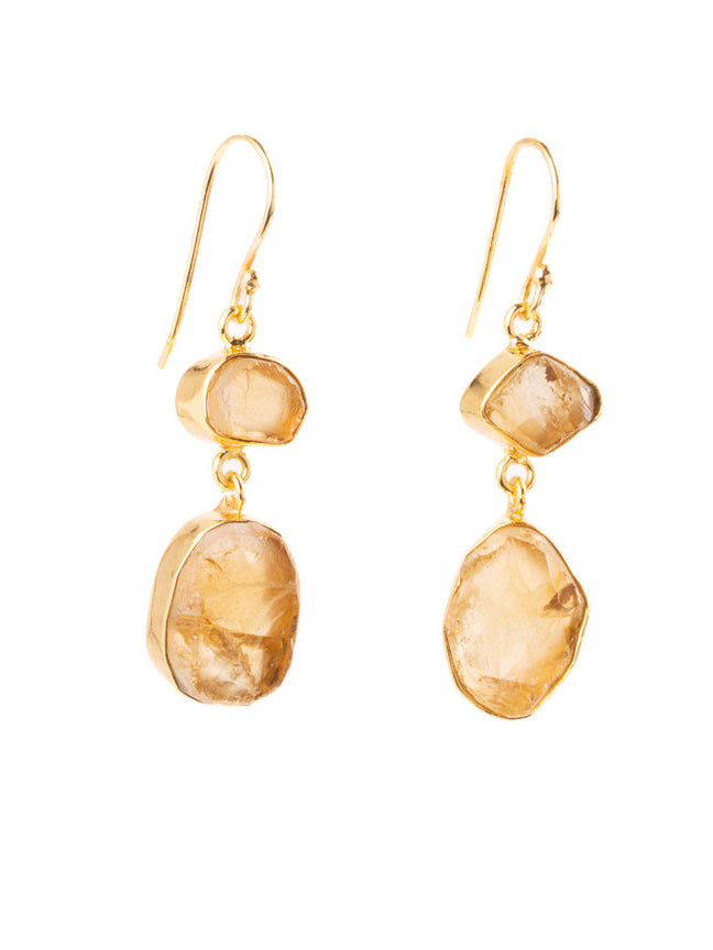 double drop gold hook earrings with citrine crystal
