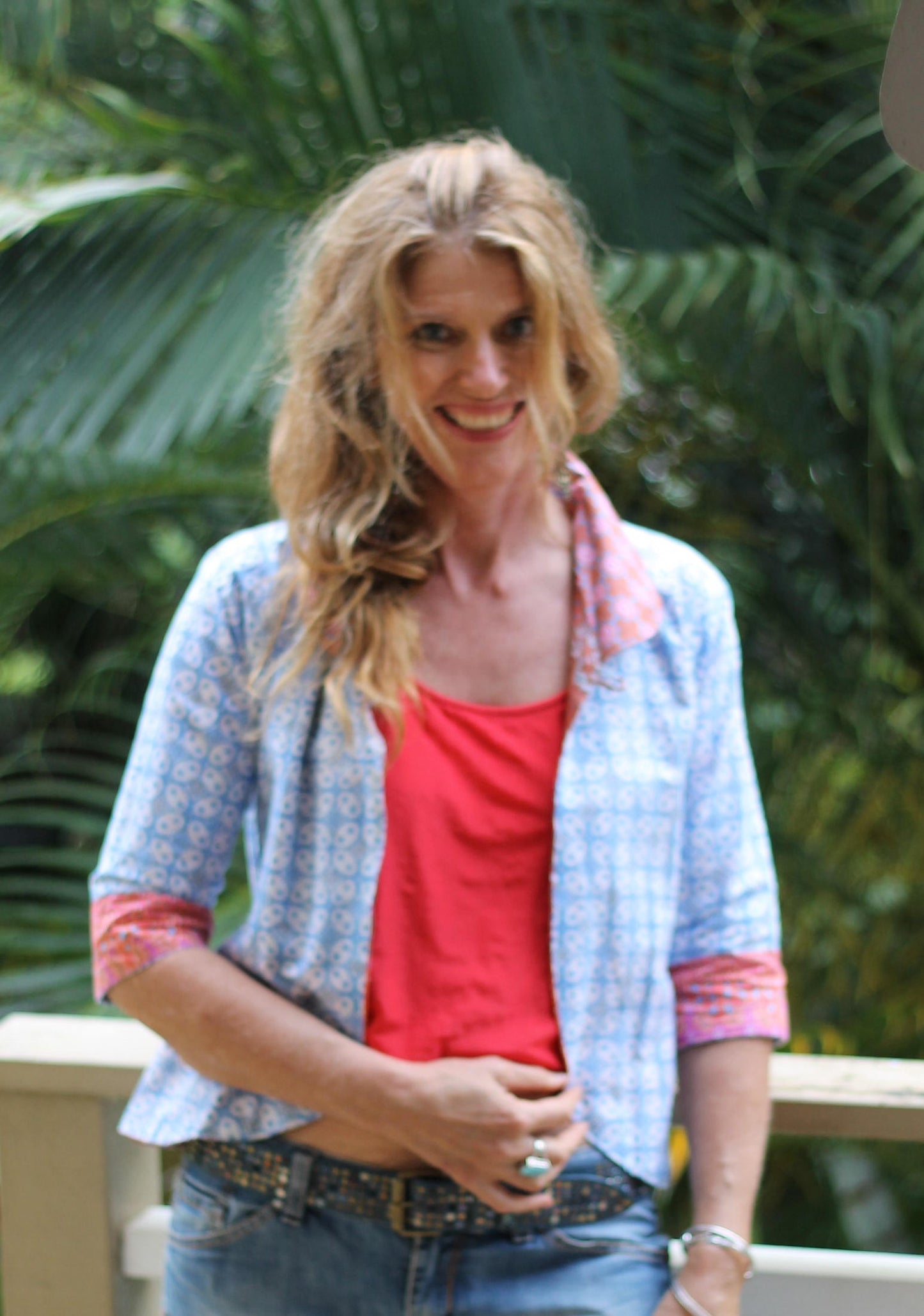 Cotton reversible batik bolero jacket.Melon/light blue.Size XS-S (8-10aus)