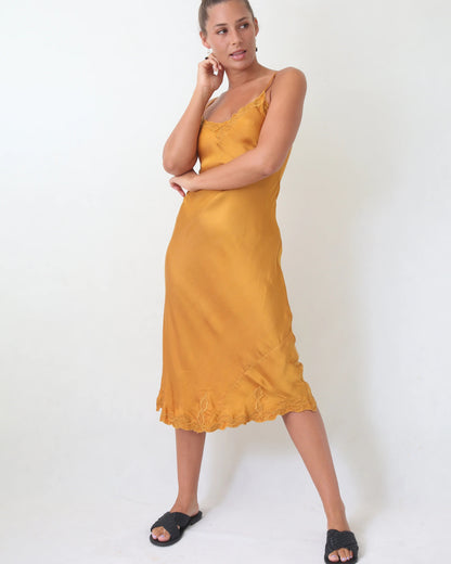 Marilyn Silk Satin Luxe Long Slip Gold
