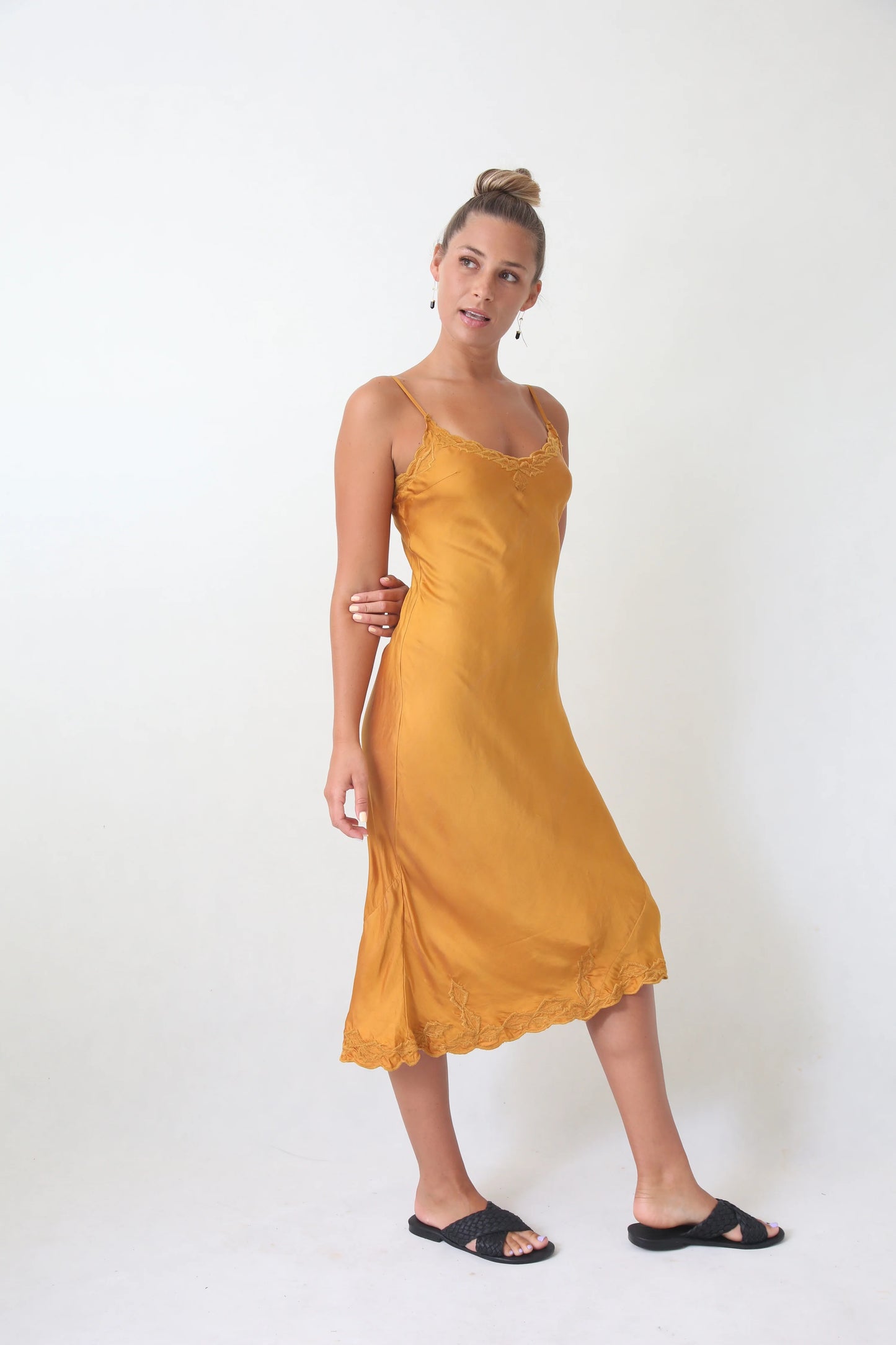 Marilyn Silk Satin Luxe Long Slip Gold