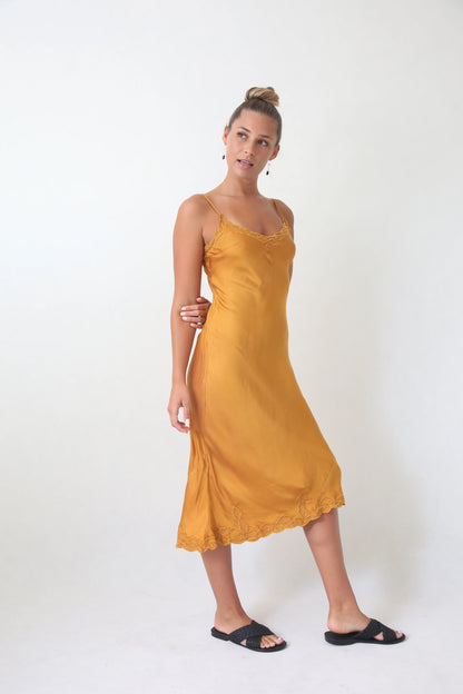 Marilyn Silk Satin Luxe Long Slip Gold