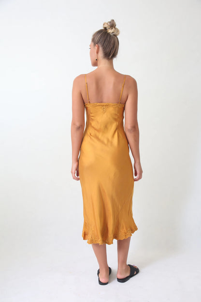 Marilyn Silk Satin Luxe Long Slip Gold