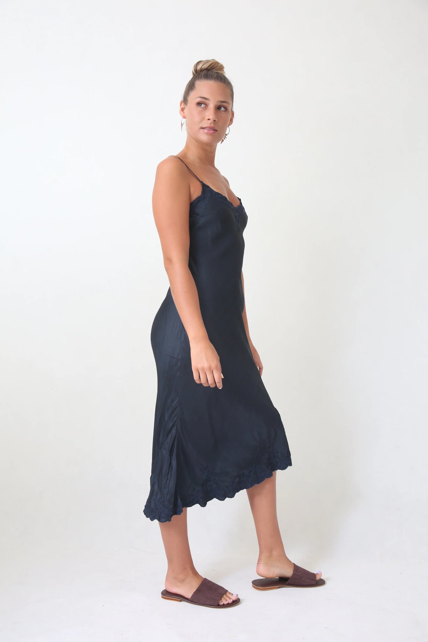 Marilyn Silk Satin Luxe Long Slip Indigo