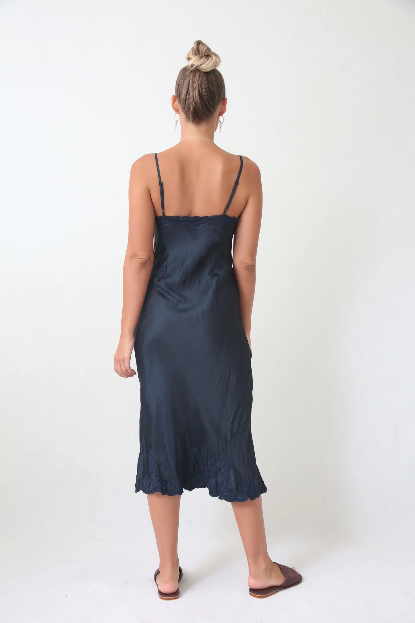 Marilyn Silk Satin Luxe Long Slip Indigo