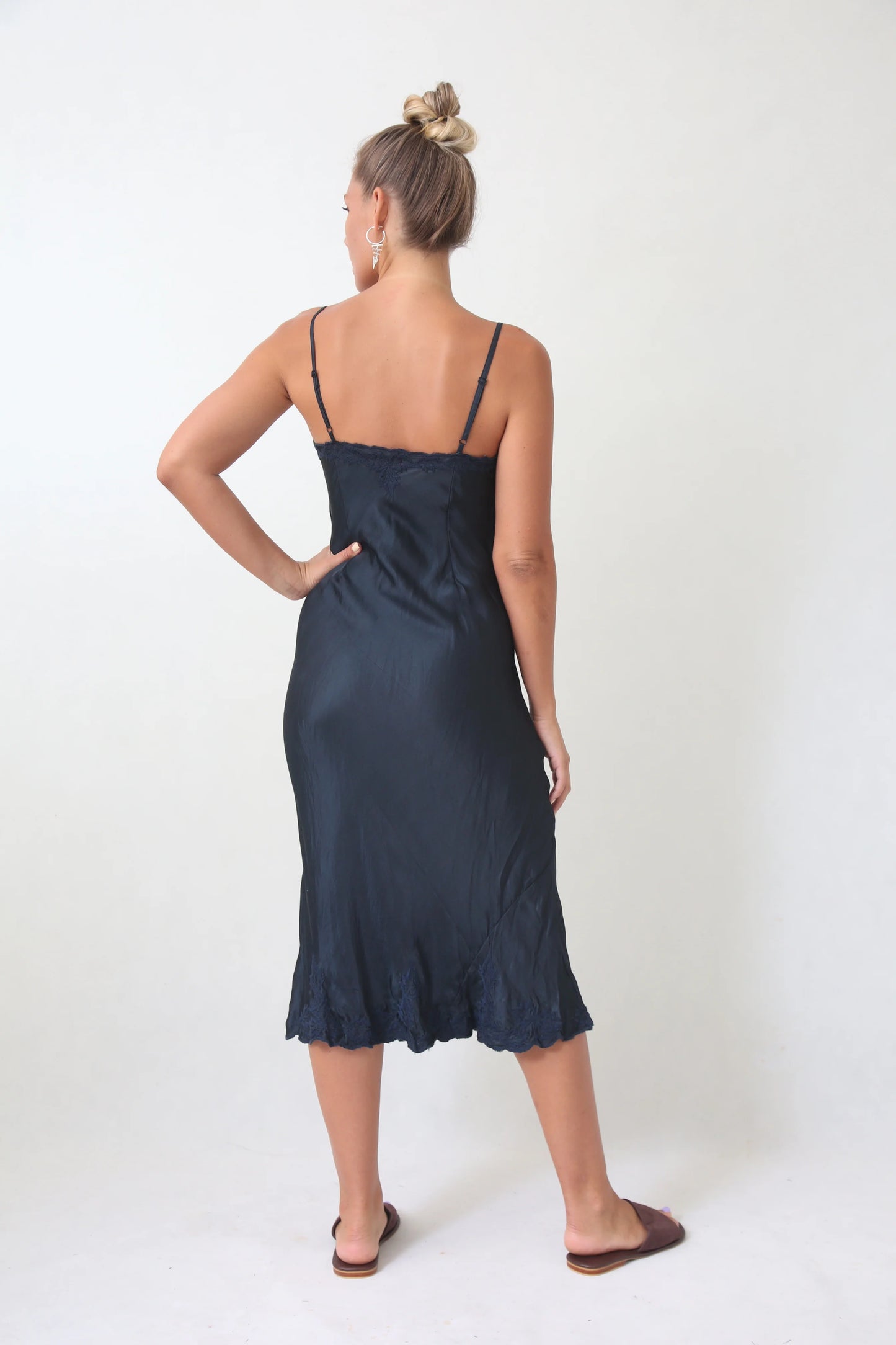 Marilyn Silk Satin Luxe Long Slip Indigo
