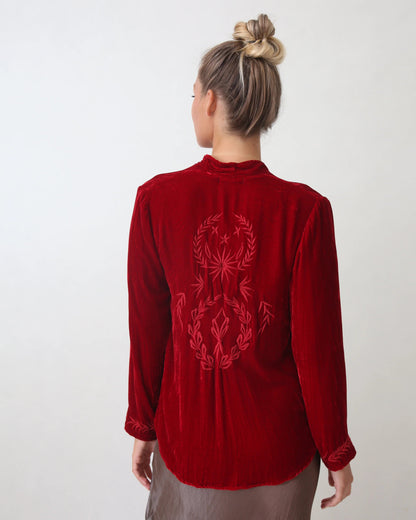 Audrey Silk Velvet Embroidered Jacket Red