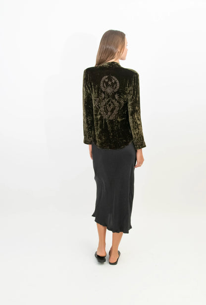 Audrey Silk Velvet Embroidered Jacket Chocolate