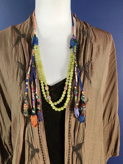 Moss Agate and fabric Necklace