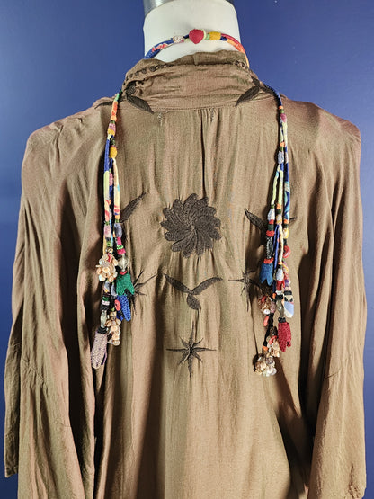 Fabric Lasso Necklace with shell button tassels