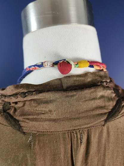 Fabric Lasso Necklace with shell button tassels