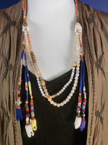 Natural Agate and fabric Necklace