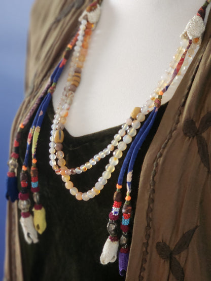 Natural Agate and fabric Necklace