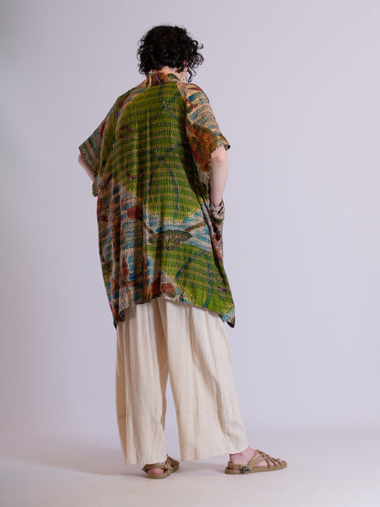 Kimono - silk reversible featuring hand stitching and pockets - Paisley Ducks