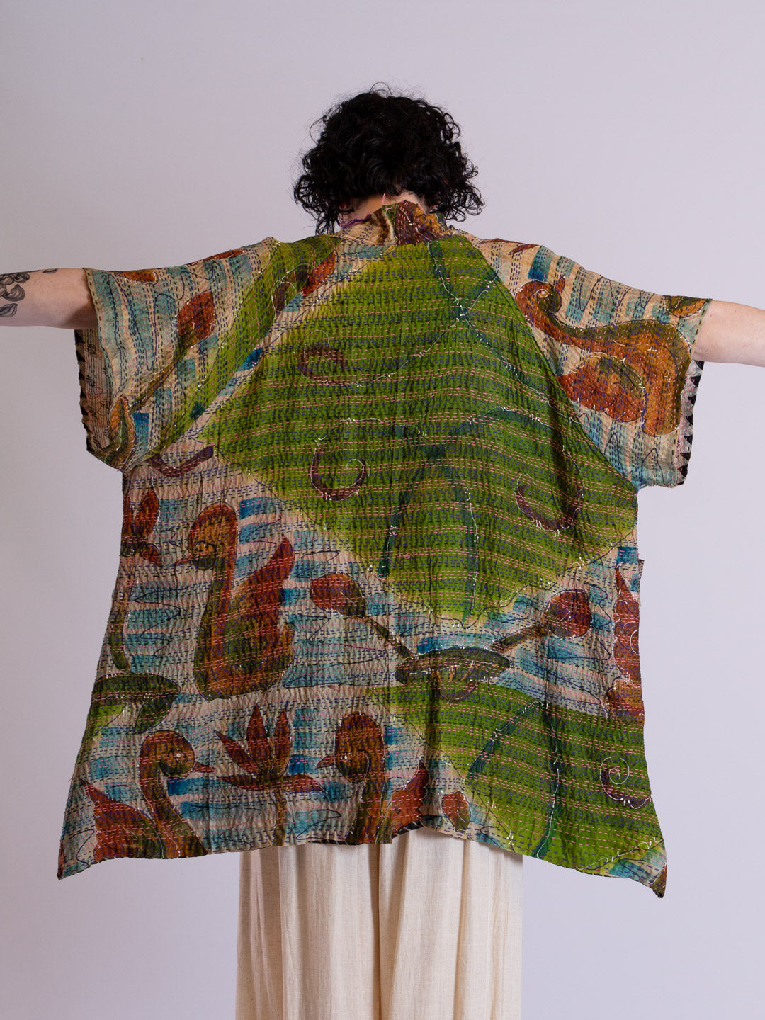 Kimono - silk reversible featuring hand stitching and pockets - Paisley Ducks