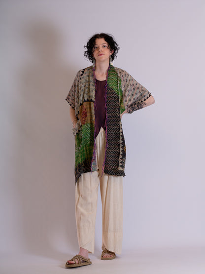 Kimono - silk reversible featuring hand stitching and pockets - Paisley Ducks