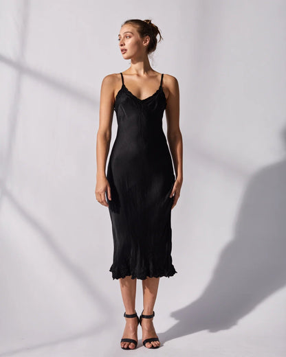 Marilyn Silk Satin Luxe Long Slip Black
