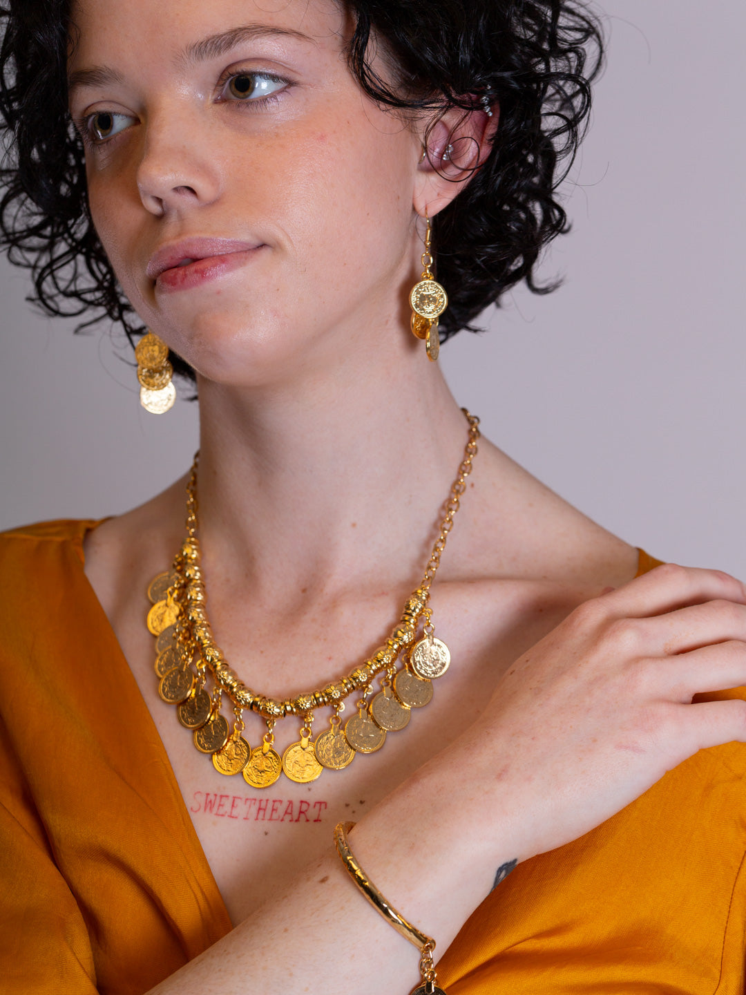 Gold Coin Drop Earrings