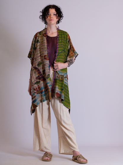 Kimono - silk reversible featuring hand stitching and pockets - Paisley Ducks