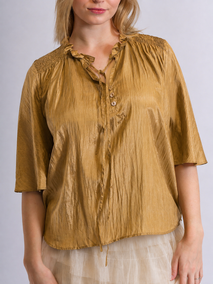 Daisy Silk Shirt – Cinnamon Short Sleeve