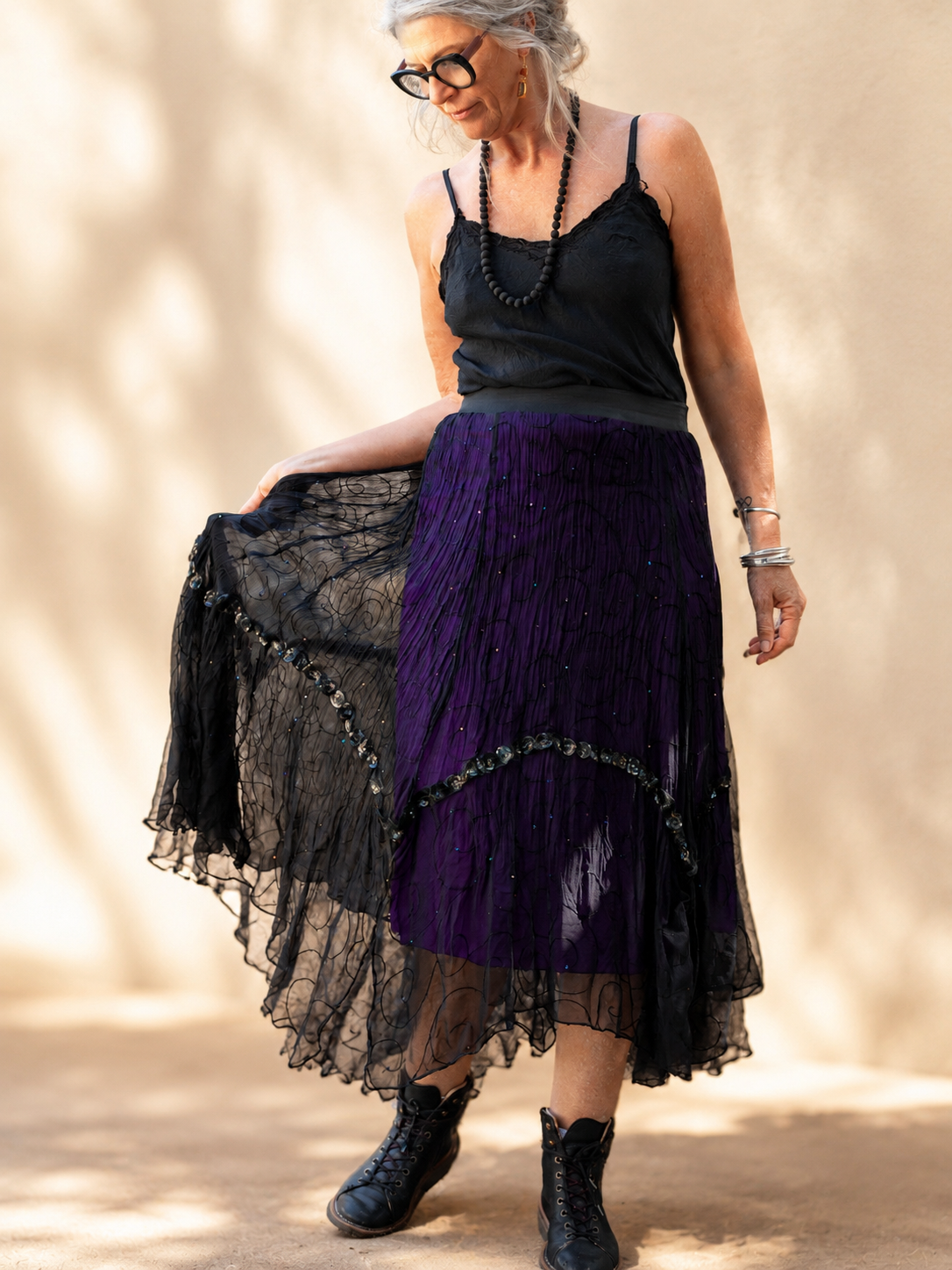 Silk & Sheer Tiered Ruffle Skirt "Coven Couture"